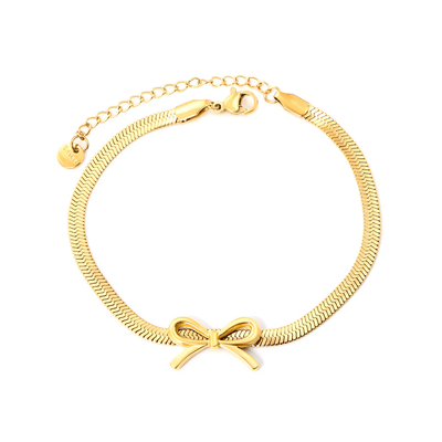 Tresoli Stainless Steel Gold Color PVD Bow Blade Chain Round Tag Bracelet