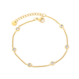Tresoli Stainless Steel Gold Color PVD Round Disc Diamond Bead Round End Cap Bracelet
