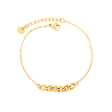 Tresoli Stainless Steel Gold Color PVD Chain Accent Cross Chain Round Tag Bracelet