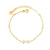 Tresoli Stainless Steel Gold Color PVD Bowknot White Diamond Bracelet With Round Tail Tag