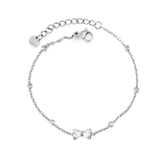 Tresoli Stainless Steel Color PVD Bowknot White Diamond Bracelet With Round Tail Tag