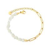 Tresoli Stainless Steel Gold Color PVD White Crushed Shell Mosaic Textured Paperclip Chain Bracelet