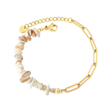 Load image into Gallery viewer, Tresoli Stainless Steel Gold Color PVD Multi Color Crushed Shell Mosaic Textured Paperclip Chain Bracelet