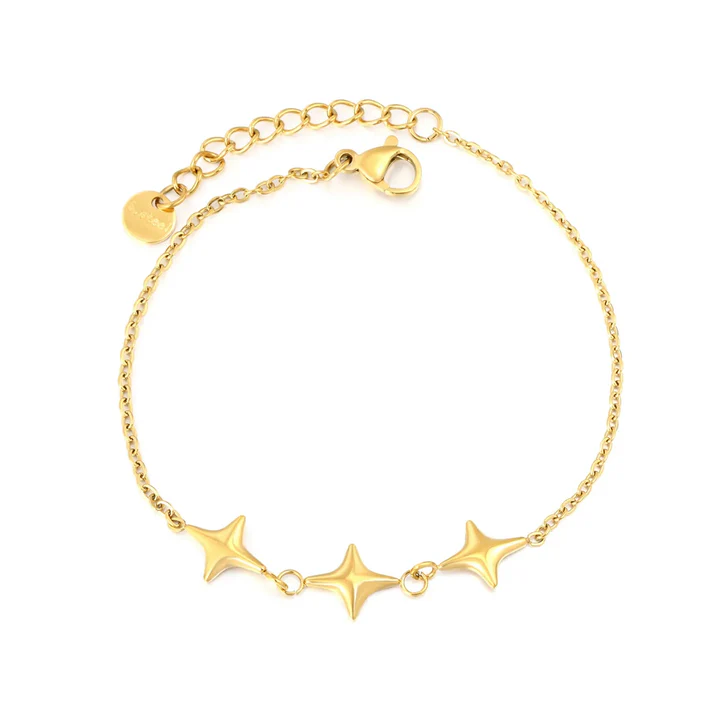 Tresoli Stainless Steel Gold Color PVD Four Pointed Star Cross Chain Bracelet