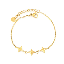 Load image into Gallery viewer, Tresoli Stainless Steel Gold Color PVD Four Pointed Star Cross Chain Bracelet