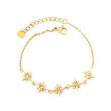 Load image into Gallery viewer, Tresoli Stainless Steel Gold Color PVD White Crystals Eight Pointed Star Cross Chain Bracelet