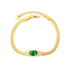 Load image into Gallery viewer, Tresoli Stainless Steel Gold Color PVD Prong Set Oval Emerald Zircon Bracelet
