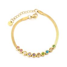 Load image into Gallery viewer, Stainless Steel Gold Color PVD Blade Chain Mixed Color Crystal Bracelet