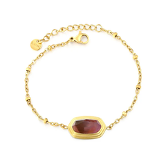 Tresoli Stainless Steel Gold Color PVD Rhombus Amethyst Natural Stone Bead Clamp Chain Bracelet