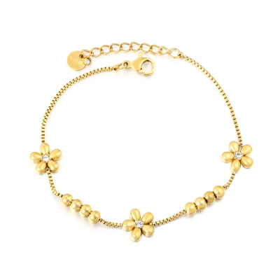 Tresoli Stainless Steel Gold Color PVD Five Petal Flower Bracelet