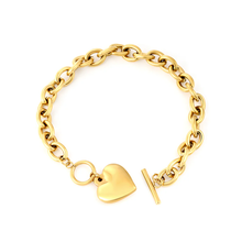 Load image into Gallery viewer, Tresoli Stainless Steel Gold Color PVD Heart Oversized Chain Bracelet