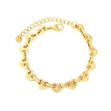 Load image into Gallery viewer, Stelluxe Stainless Steel Gold Color PVD Heart Shaped Round Tail Brand Bracelet