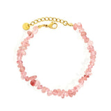 Stainless Steel Gold Color PVD Irregular Pink Crystal Tourmaline Beads Bracelet With Round Tail Tag