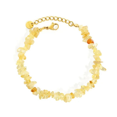 Stainless Steel Gold Color PVD Irregular Yellow Crystal Tourmaline Beads Bracelet With Round Tail Tag