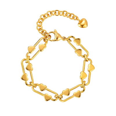 Tresoli Stainless Steel Gold Color PVD Heart Shaped Buckle Bracelet