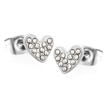 Load image into Gallery viewer, Tresoli Stainless Steel Color PVD Heart Shaped White Diamond Plain Pin Earrings