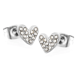 Tresoli Stainless Steel Color PVD Heart Shaped White Diamond Plain Pin Earrings