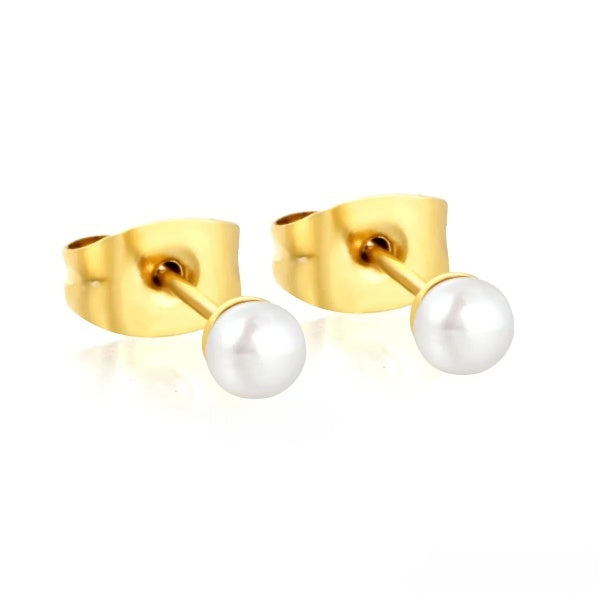 Tresoli Stainless Steel Gold Color PVD 3mm Bread Pearl Butterfly Earrings