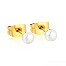Load image into Gallery viewer, Tresoli Stainless Steel Gold Color PVD 4mm Bread Pearl Butterfly Earrings