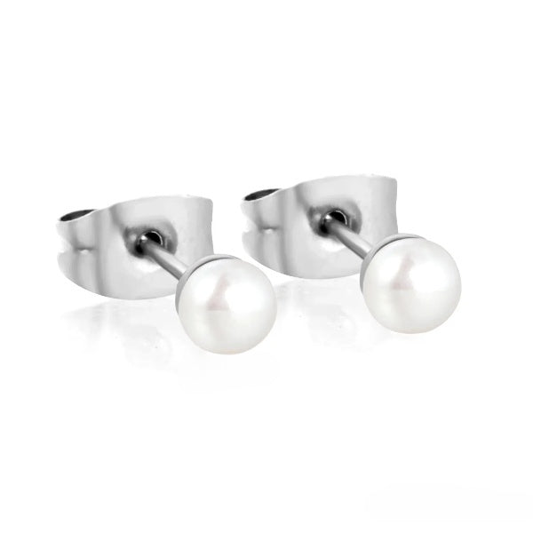 Tresoli Stainless Steel Color PVD 4mm Bread Pearl Butterfly Earrings