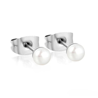 Tresoli Stainless Steel Color PVD 4mm Bread Pearl Butterfly Earrings