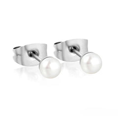 Tresoli Stainless Steel Color PVD 4mm Bread Pearl Butterfly Earrings