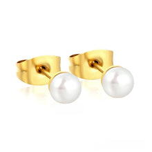 Load image into Gallery viewer, Tresoli Stainless Steel Gold Color PVD 5mm Bread Pearl Butterfly Earrings