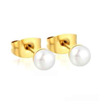 Tresoli Stainless Steel Gold Color PVD 5mm Bread Pearl Butterfly Earrings