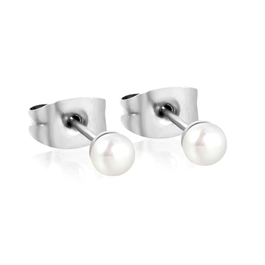 Tresoli Stainless Steel Color PVD 3mm Bread Pearl Butterfly Earrings