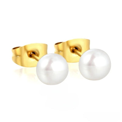 Tresoli Stainless Steel Gold Color PVD 6mm Bread Pearl Butterfly Earrings