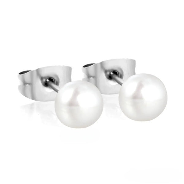 Tresoli Stainless Steel Color PVD 6mm Bread Pearl Butterfly Earrings