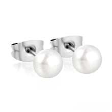 Load image into Gallery viewer, Tresoli Stainless Steel Color PVD 6mm Bread Pearl Butterfly Earrings