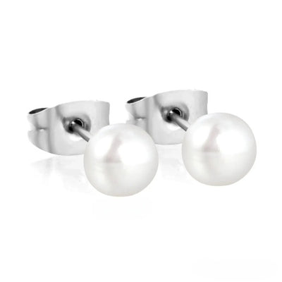 Tresoli Stainless Steel Color PVD 6mm Bread Pearl Butterfly Earrings