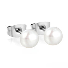 Load image into Gallery viewer, Tresoli Stainless Steel Color PVD 7mm Bread Pearl Butterfly Earrings