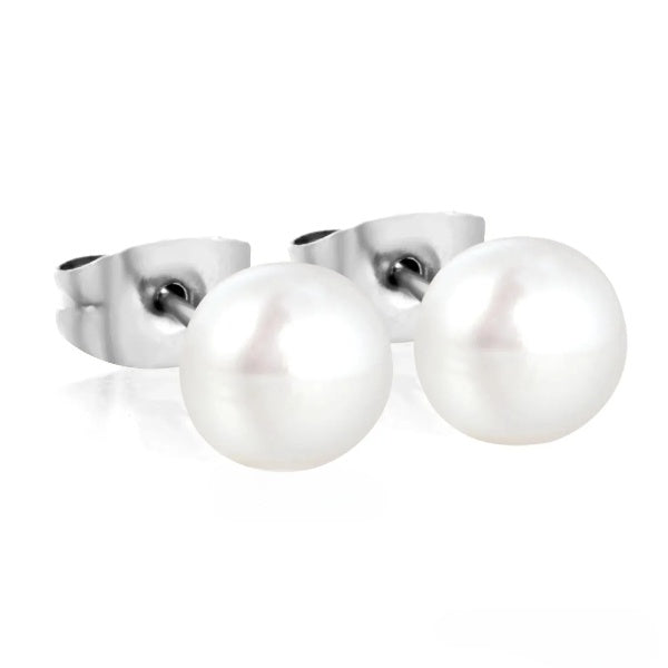 Tresoli Stainless Steel Color PVD 8mm Bread Pearl Butterfly Earrings