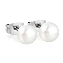 Load image into Gallery viewer, Tresoli Stainless Steel Color PVD 8mm Bread Pearl Butterfly Earrings