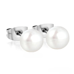 Tresoli Stainless Steel Color PVD 8mm Bread Pearl Butterfly Earrings