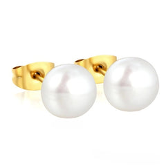 Tresoli Stainless Steel Gold Color PVD 9mm Bread Pearl Butterfly Earrings