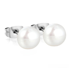 Tresoli Stainless Steel Color PVD 9mm Bread Pearl Butterfly Earrings