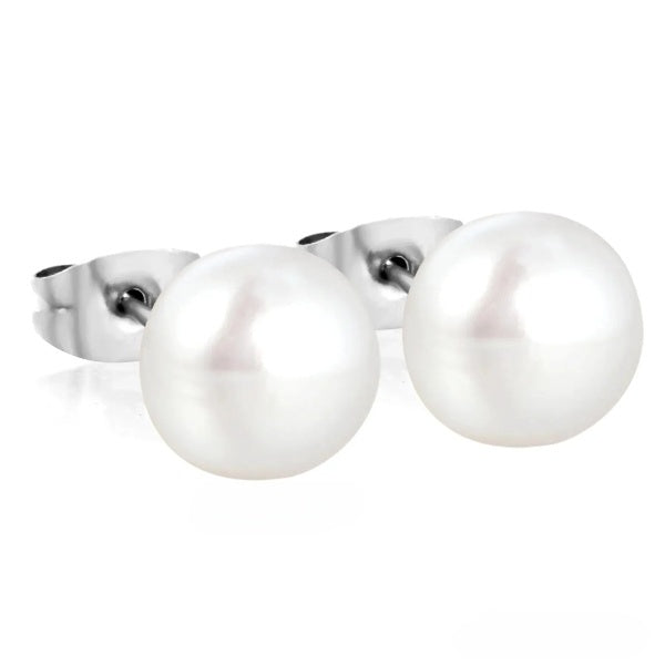 Tresoli Stainless Steel Color PVD 10mm Bread Pearl Butterfly Earrings