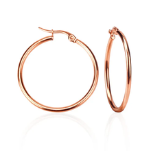 Load image into Gallery viewer, Tresoli Stainless Steel Rose Gold Color PVD Round Hoop Earrings