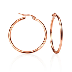 Tresoli Stainless Steel Rose Gold Color PVD Round Hoop Earrings