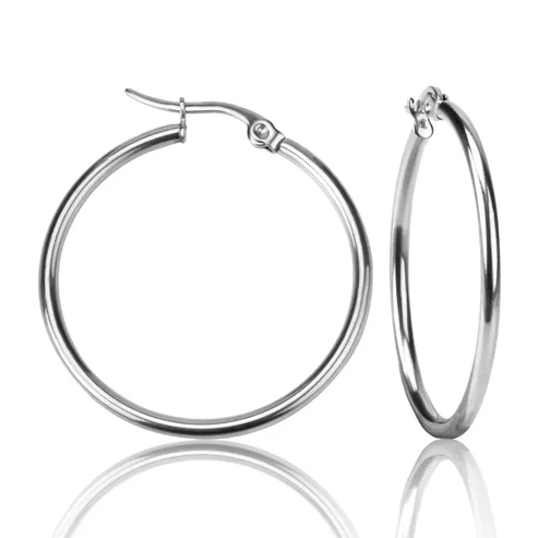 Stainless Steel Color PVD Round Hoop Earrings