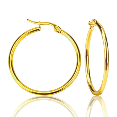 Tresoli Stainless Steel Gold Color PVD Round Hoop Earrings