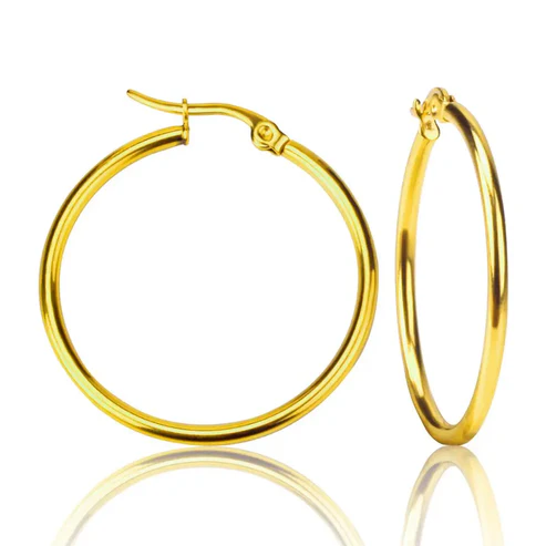 Tresoli Stainless Steel Gold Color PVD Circle Hoop Earrings