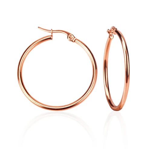 Stainless Steel Rose Gold Color PVD Circle Hoop Earrings