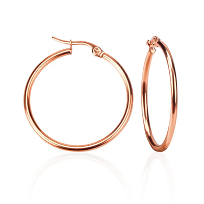 Tresoli Stainless Steel Rose Gold Color PVD Circle Hoop Earrings