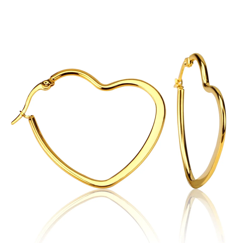 Tresoli Stainless Steel Color PVD Heart Shape Hoops Earrings