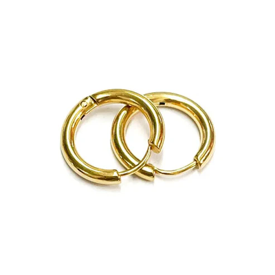 Tresoli Stainless Steel Gold Color PVD Ear Studs Round Hoop Earrings