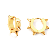 Load image into Gallery viewer, Stelluxe Stainless Steel Gold Color PVD Spikes Hip Hop Punk Hoop Earrings
